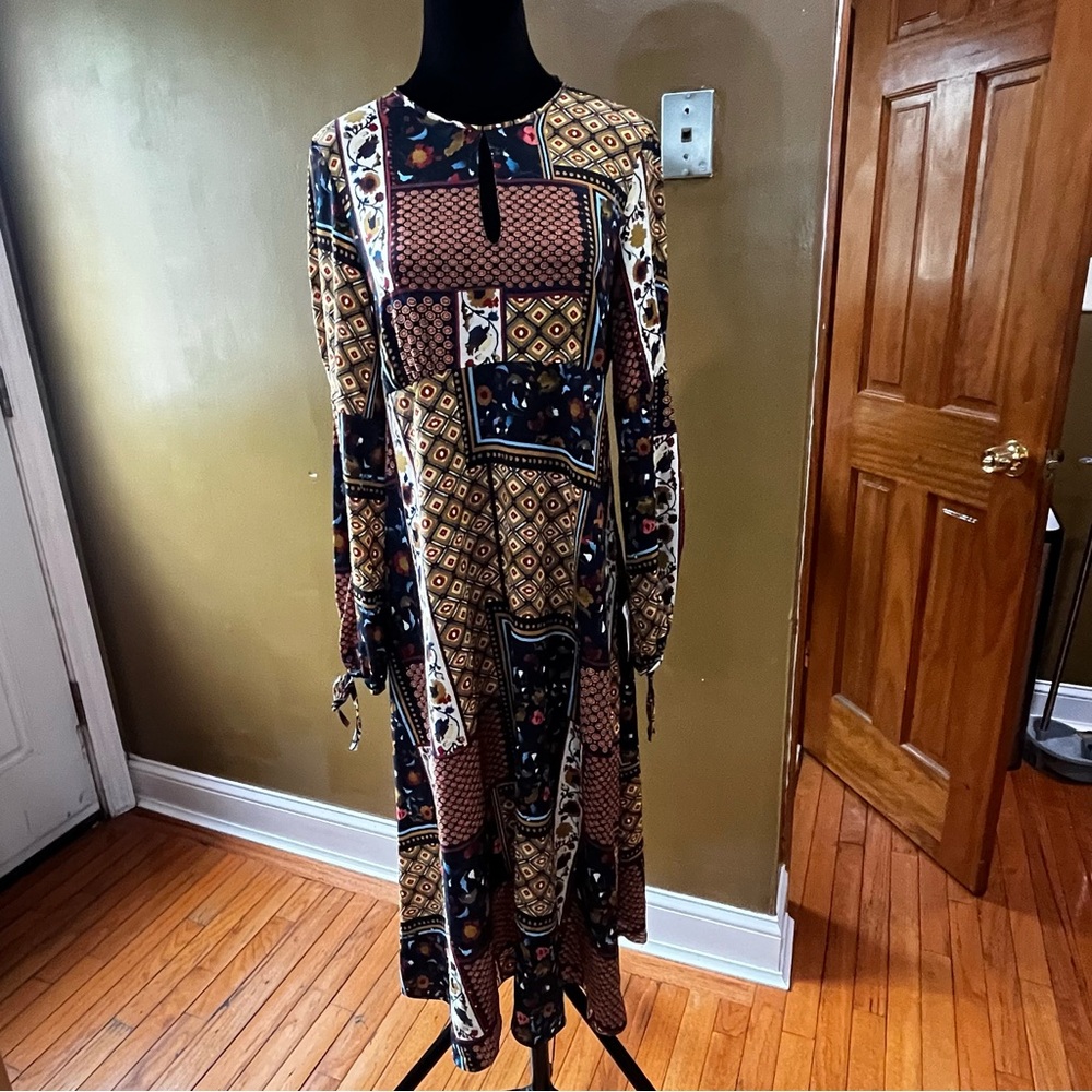 Zara Patchwork Printed Midi Dress Long Sleeve. Sz… - image 3
